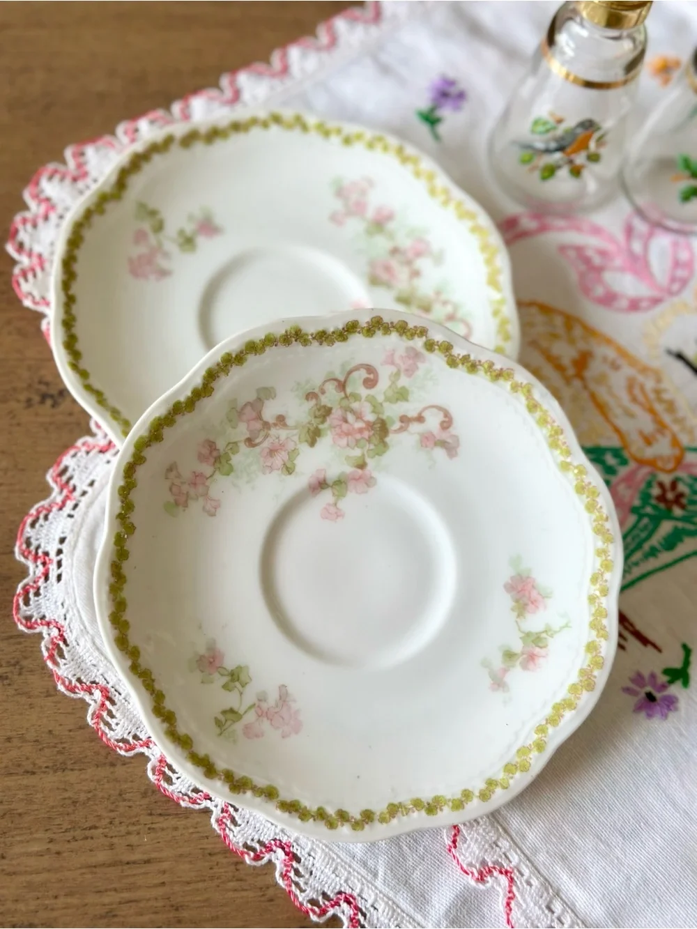 Vintage Grandmas Kitchen Lot Embroidered Linens Limoges Crochet Birds